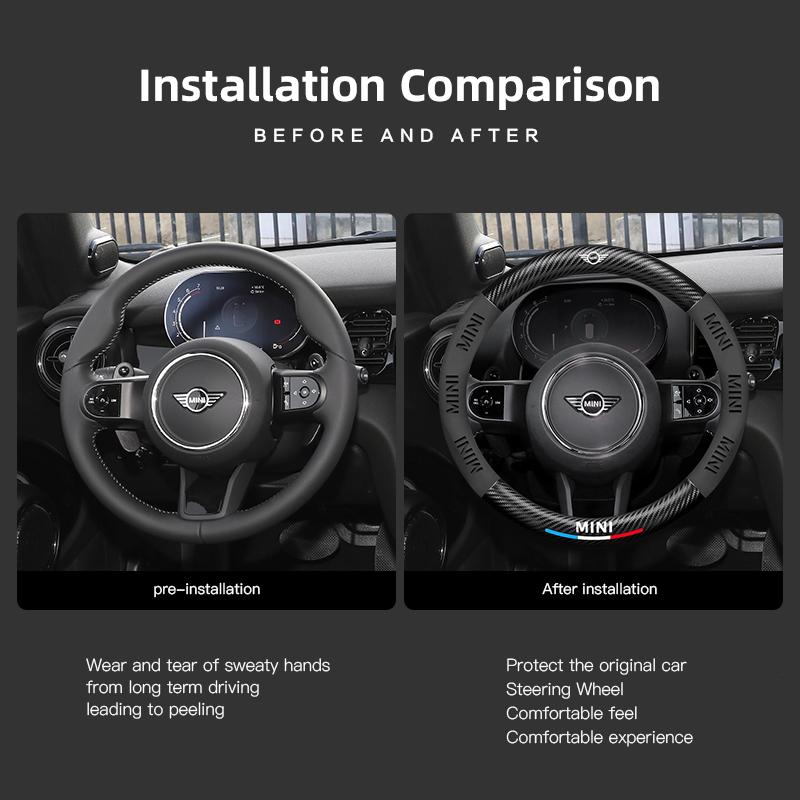 38cm Carbon Fiber Car Steering Wheel Cover For BMW Mini Cooper JCW Works R56 R50 F54 F55 F56 F57 F60 R52 R53 R55 R57 R58 R59 R60