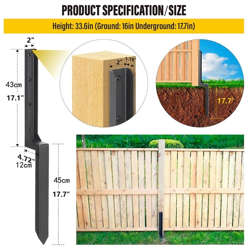 Steel Fence Support Pin Repair Stake Stabilizers 33.6Inch Fit for Fixing Tilted/Broken Wood Fence Post Easy Installation