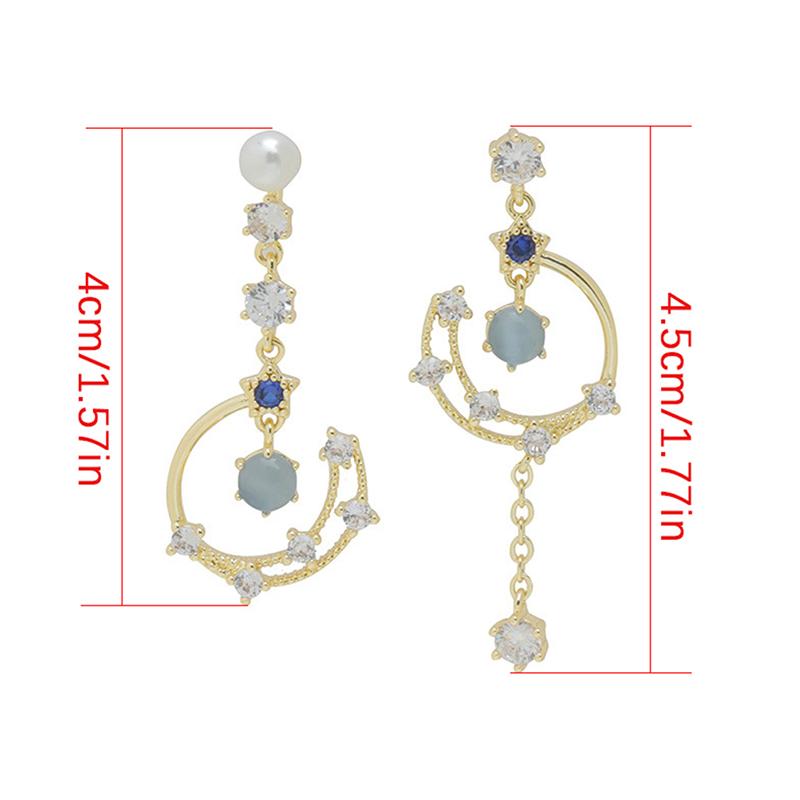 1Pair Exquisite Pearl Moon Asymmetric Drop Earrings  Blue  Pendant Earrings Cute Girl Party Wedding Jewelry
