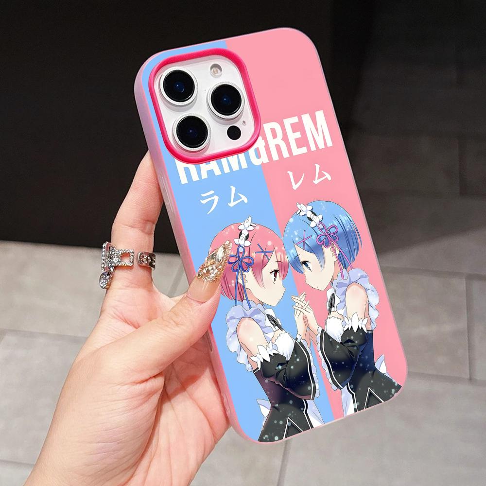 

Чехол для мобильного телефона ReZero Rem Ram Jelly Двухслойный Розово-красный для iPhone 17 16 15 14 13 12 11 Air Pro Max Plus Защитный iPhone17 Pro