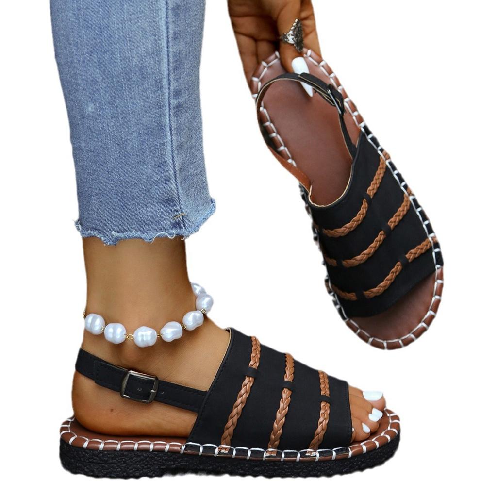 Large Size New Sandals Women's Large Size One-word Buckle Belt Comfortable Flat Heel Women's Sandals