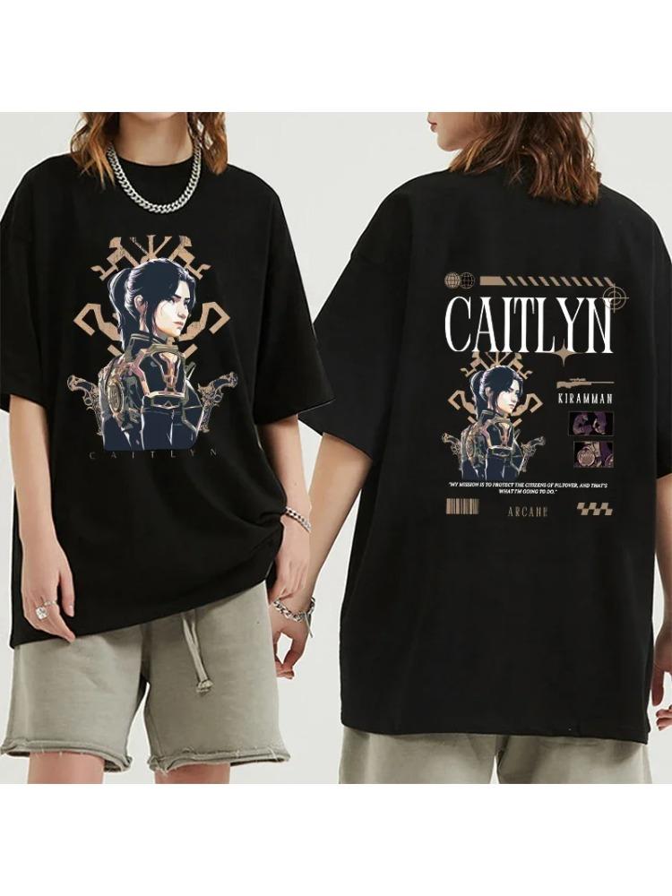 Arcane T shirt Caitlyn Kiramman T-shirts O-Neck Unisex Fashion Fans Short Sleeve Shirts Gift Vintage Streetwear Tops
