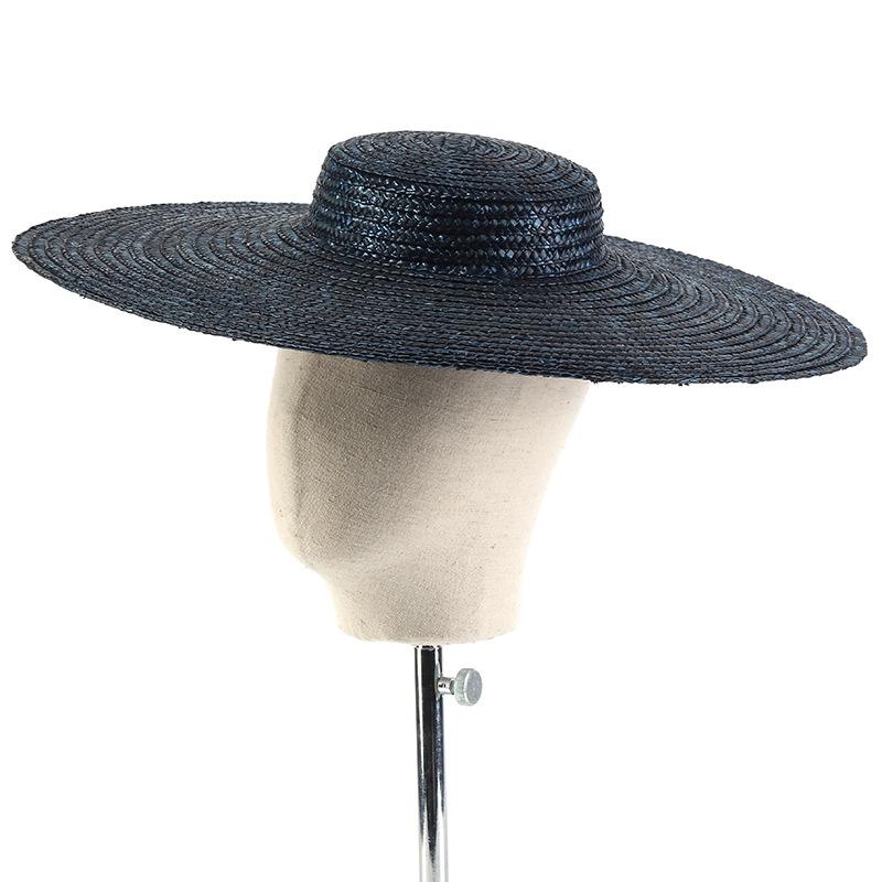 Cappello di Paglia a Tesa Larga 15cm con Parte Superiore Piatta Cappelli Estivi da Spiaggia per Donna Cappello Boater con Nastro Cappello da Sole Grigio Nero Rosso Rosa Blu Con Laccetto Sottogola