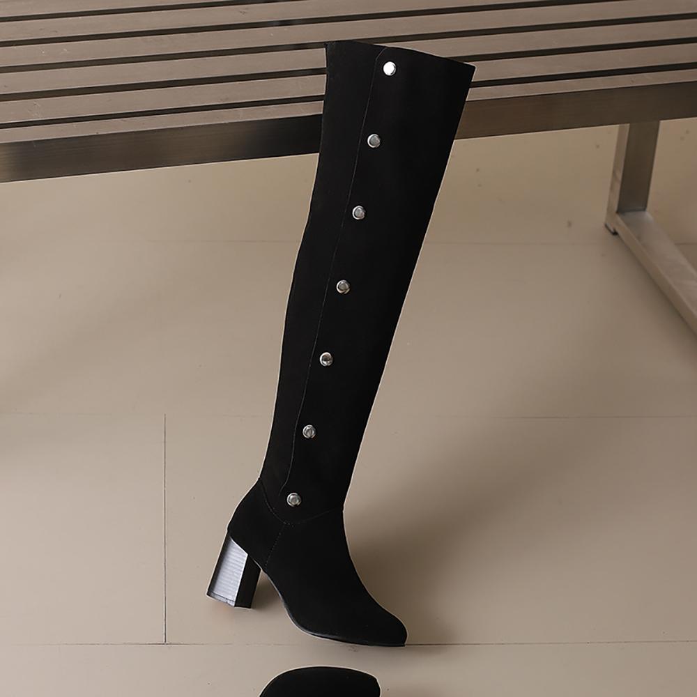 Khaki Black Women Over the Knee High Boots High Block Heel Big Size 50