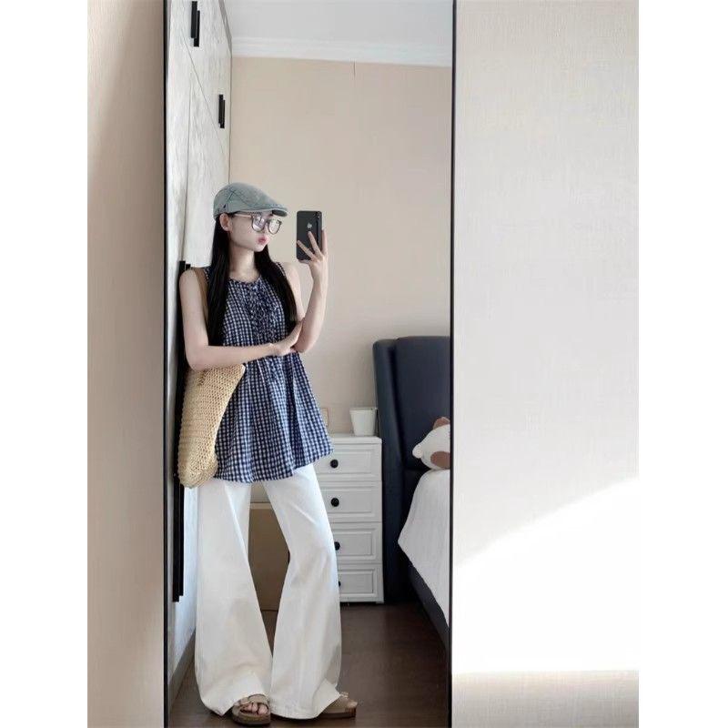 Chal de Mujer sin Mangas a Cuadros Bloque de Color con Cordones Verano 2026 - Diseño Versátil Reductor de Edad