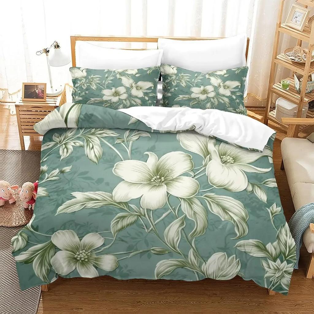 Peony Floral Duvet Cover Luxury Flower Leaves Bedding Set Garden Spring Blossom Comforter Cover Microfiber Botanical Quilt Cover