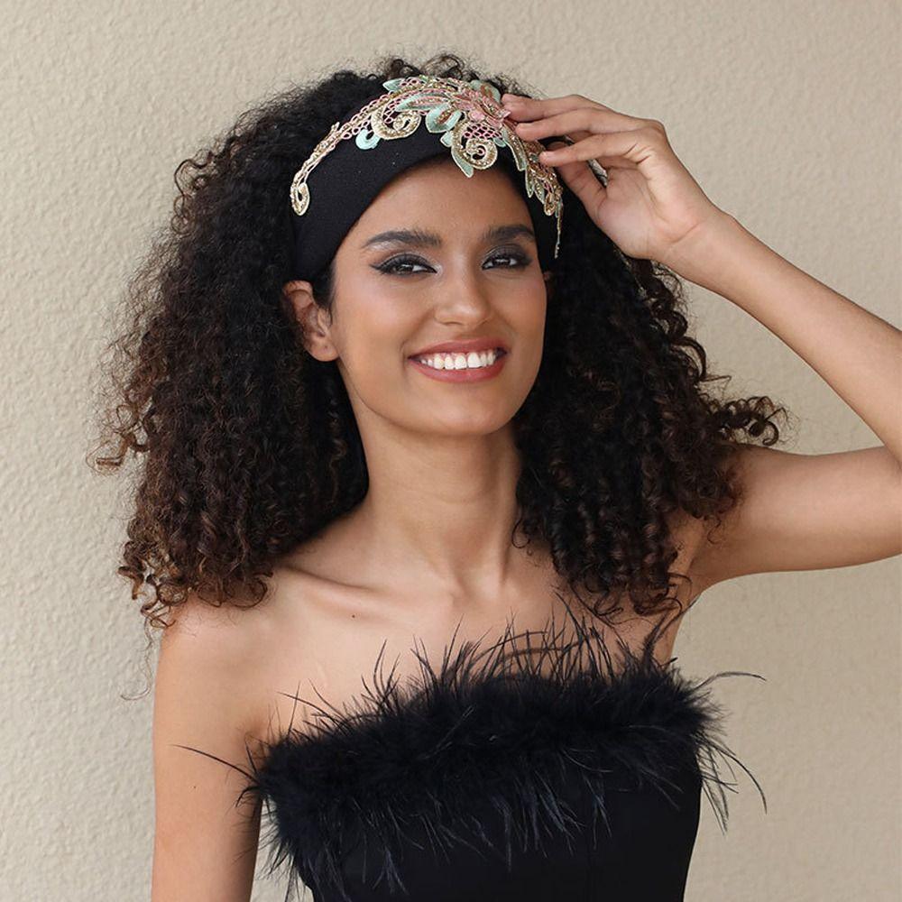 

Lace Headbands for Women Embroidery Hair Band Headdress Tiara for Women Wash Face чорний
