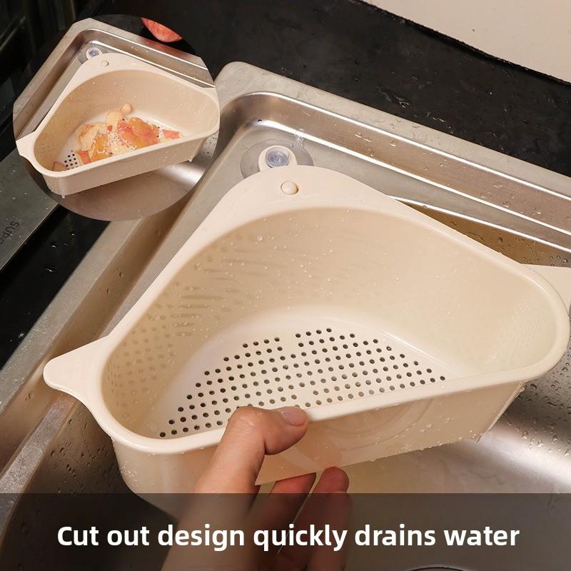 Triangle Sink Drainage Suction Cup Hanging Kitchen Sink Leaf and Peel Waste Box Sponge Rag Storage Basket