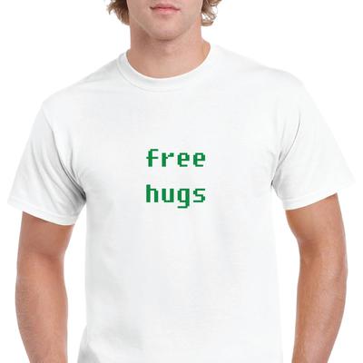 Free Hugs Funny Retro Computer Font White Green Solid Cotton T-Shirt S-5XL