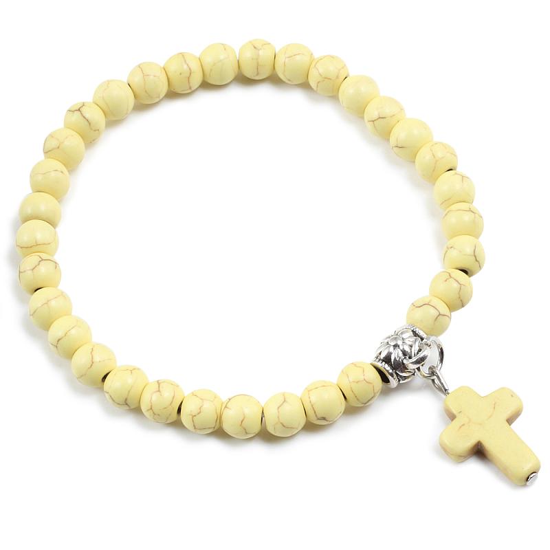 Gebetsarmband 6MM Onyx Natursteinperlen Religion Jesus Kreuz Anhänger Armbänder Armreifen für Männer Frauen Yoga Freundschaft Schmuck