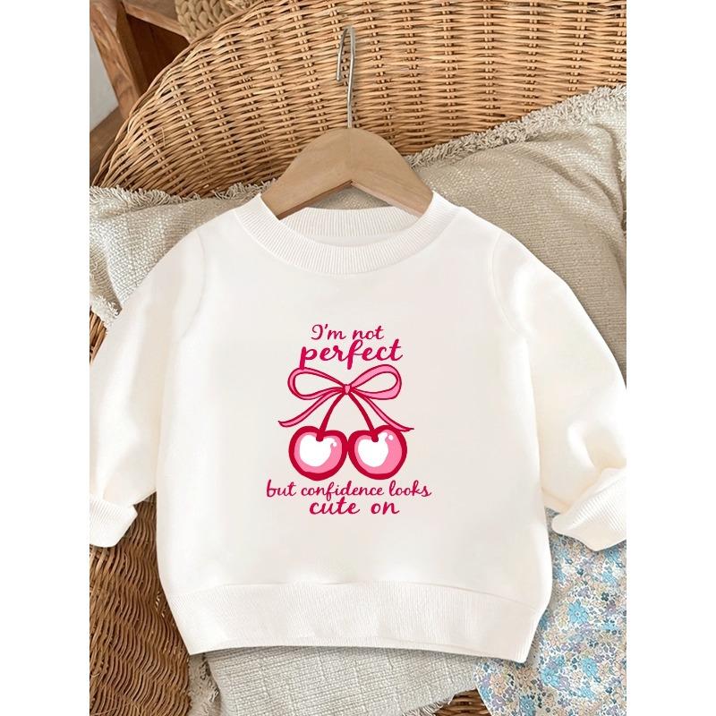 Kids Crew Neck Hoodie, Cute Cherry Graphic Print,Spring Autumn Outdoor Kids Clothing 110