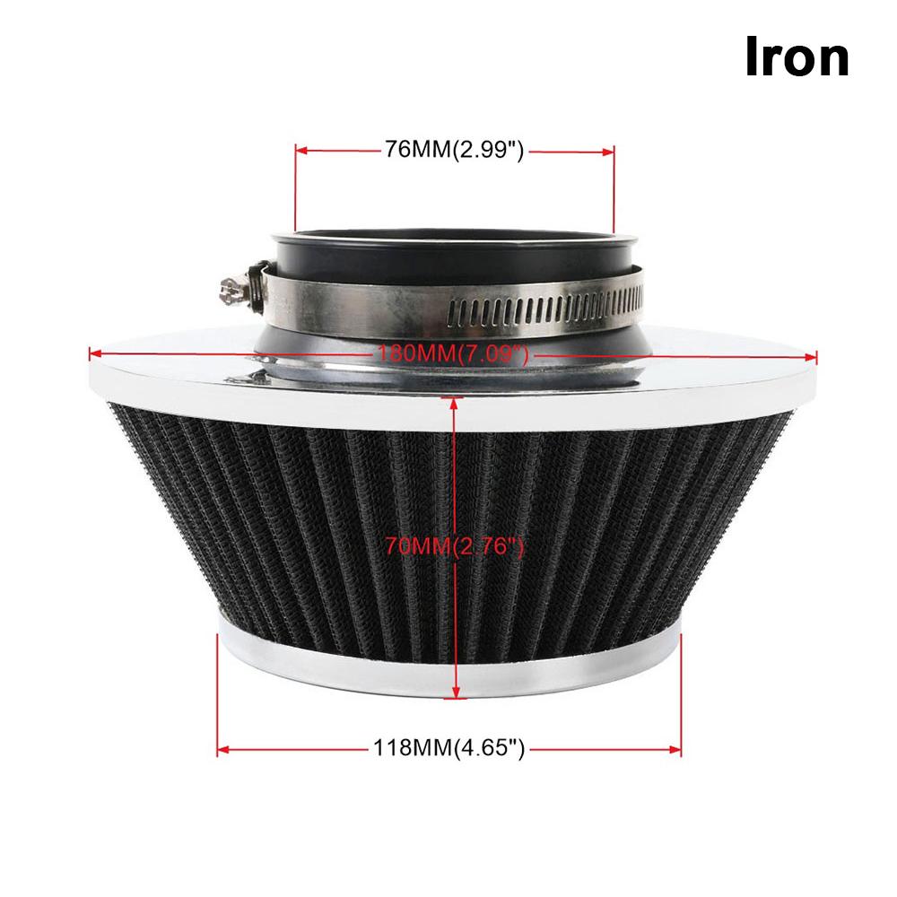 New 76MM Iron Stainless Steel Sports High Power Flow Cold Air Filter Universal Car Cone Air Intake Filter Induction Kit OFI073