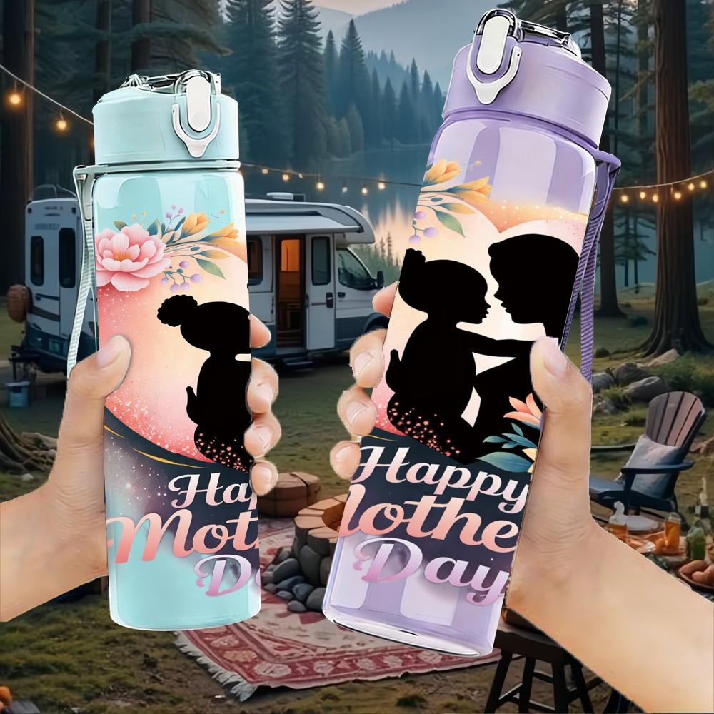 1PC Mickey Mom Happy Mothers Day Print 750ml Color Plastic Sports Water Bottle Leakproof Flip Straw Lid Suitable for Sports Office Home Use