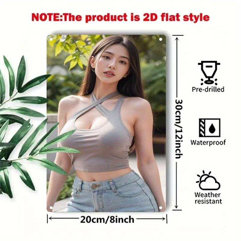 Retro Tin Poster Wall DecorMetal Sign Plate with Woman's Face & Beauty Artwork - Korean-Style Pin-Up Poster fo