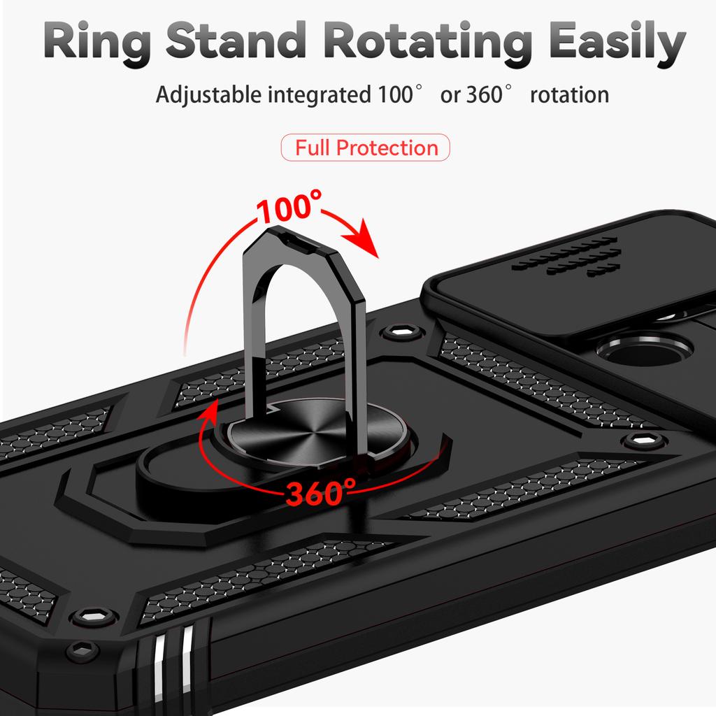 For Xiaomi Redmi 10C/Xiaomi Poco C40 Armor Phone Case Camera Lens Protection Metal Ring Stand Shockproof Case