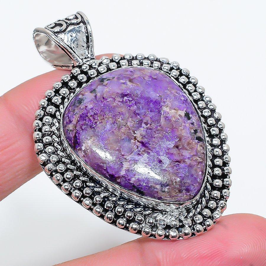 

Russian Charoite Gemstone Handmade Ethnic Jewelry Pendant 2.36 SR-10573