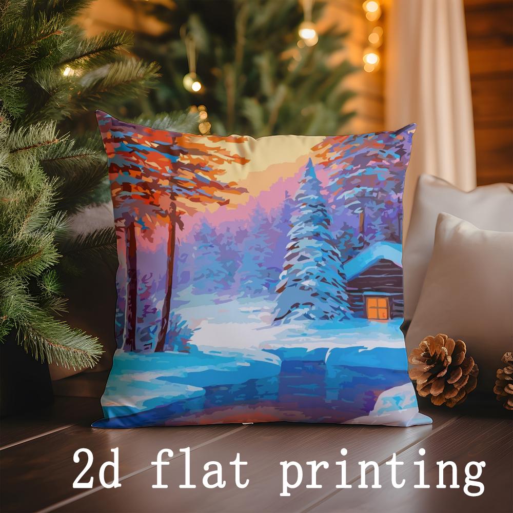 Home Decor Christmas-themed Winter Scenes Pillow Covers Pattern Cushion Cover Suitable for Sofa Bedroom Car Pillow Cover