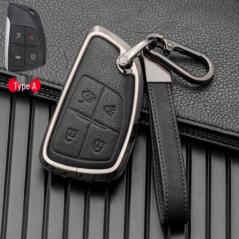 Leather Alloy Key Case for 2021-2022 Buick Envision - Metal Full Wrap, Double-Sided Protection