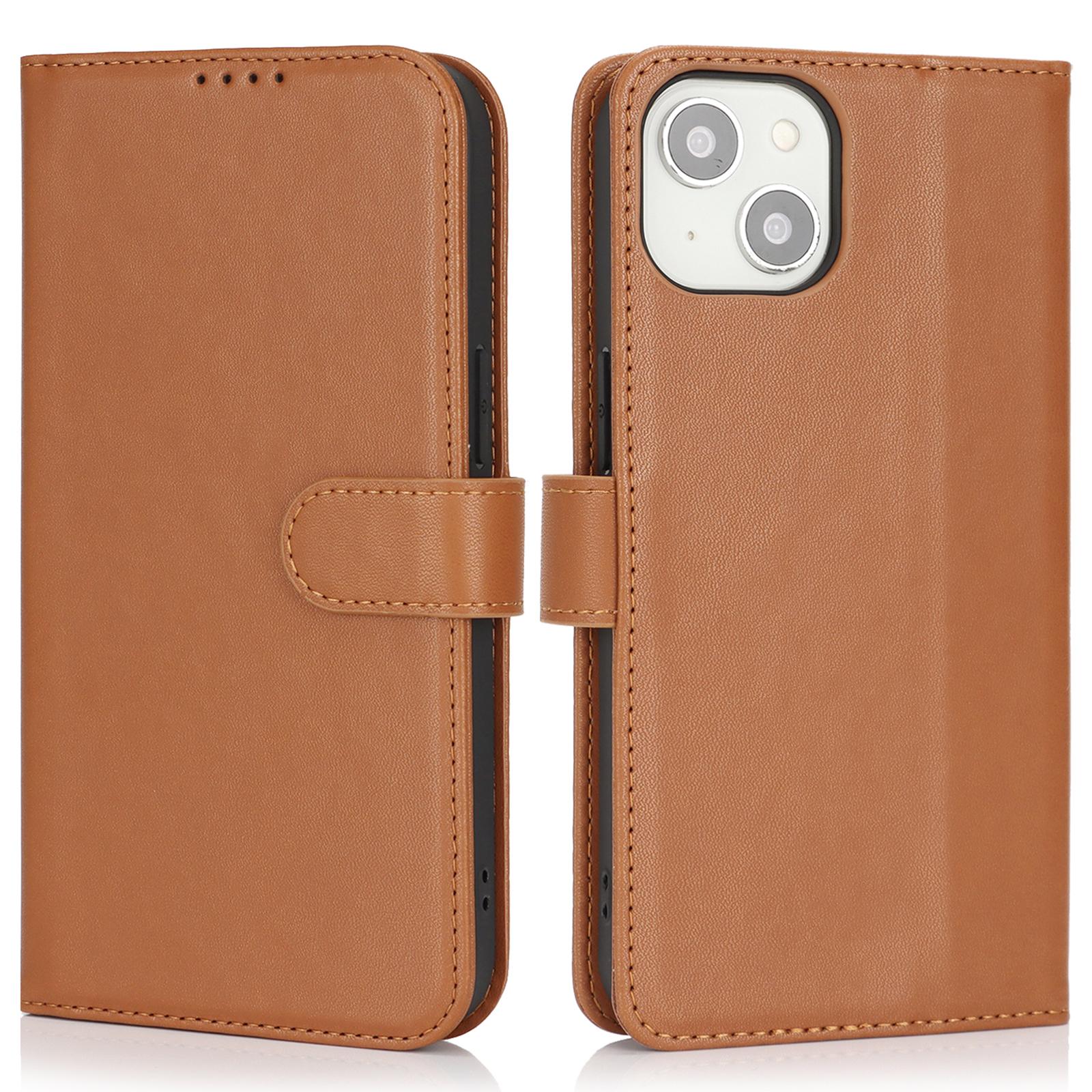 

Чехол-подставка для iPhone 14/13, противоударный кожаный чехол-кошелек для телефона Light Brown