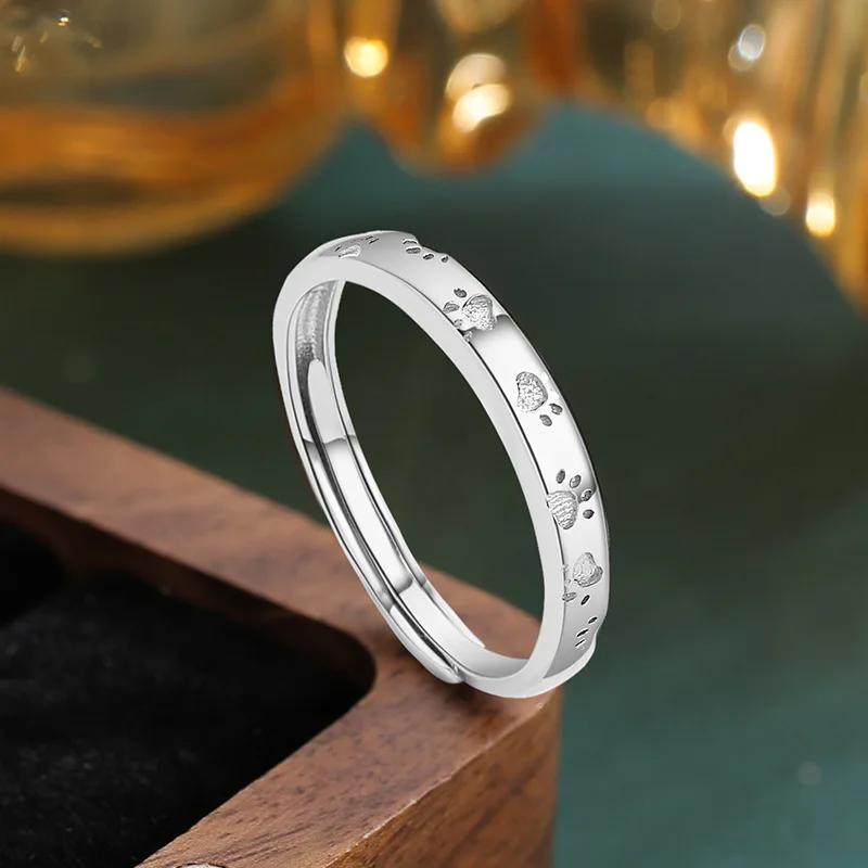 925 Sterling Silver Jewelry Cute Cat Paws Open Finger Rings for Women Wedding Party Jewelry For Girls Friend Gift