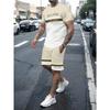 Conjunto de 2 Piezas para Hombre de Verano Camiseta de Manga Corta con Estampado de Letras y Rayas Shorts con Cordón Oversize Holgado Cuello Redondo