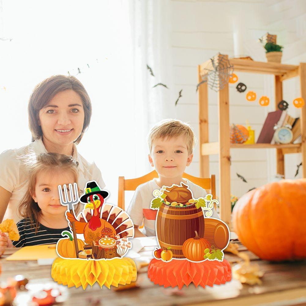 Thanksgiving Table Celebration Decor Honeycomb Pumpkin And Turkey Ornament Set