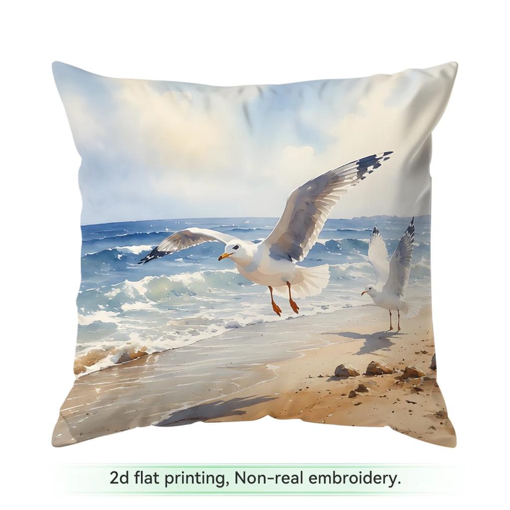 1pcs Watercolor Seagull Coast Cushions Pillowcase Polyester Cushion Cover Throw Pillow Pillowcover Home Car Sofa Decor