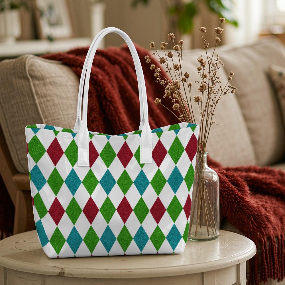 Colorful Argyle Pattern Tote Bag Fashion Daily Carry All Bag Versatile Casual Shoulder Bag for Women