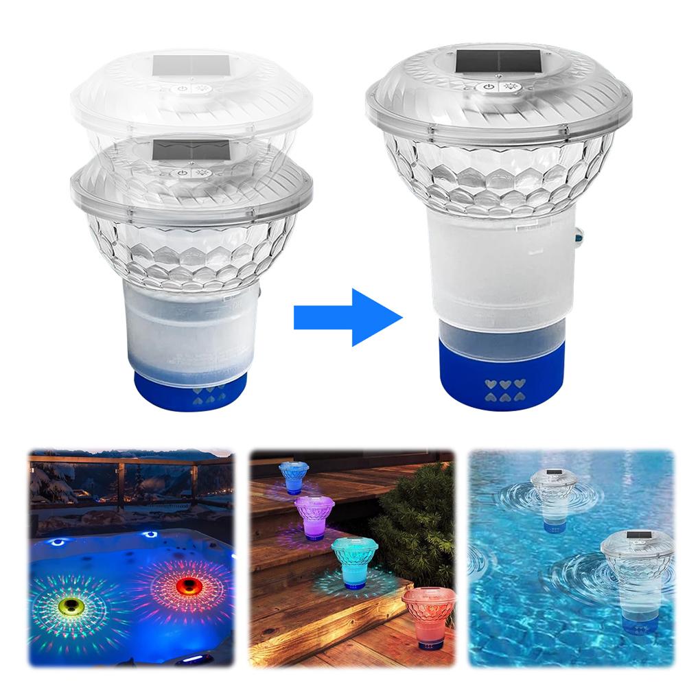 Solar Adjustable Pool Chlorine Dispenser with Colorful Lights Floating Pool Chlorine Dispenser Adjustable Release Chlorinator