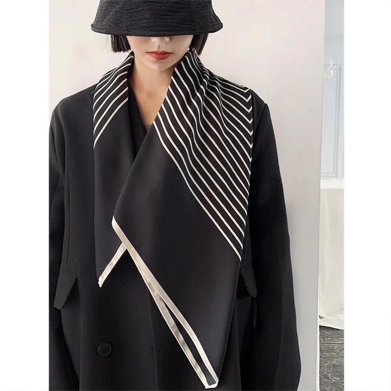 Square Scarf Handmade Shawl Headscarf Curling Geometric Striped Temperament Women'S Professional Square Silk Sunscreen New 90Cm