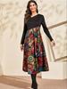 Women Color Block Floral Print Long Sleeve Maxi Dress Casual Loose A Line Long Dress S-XXXL