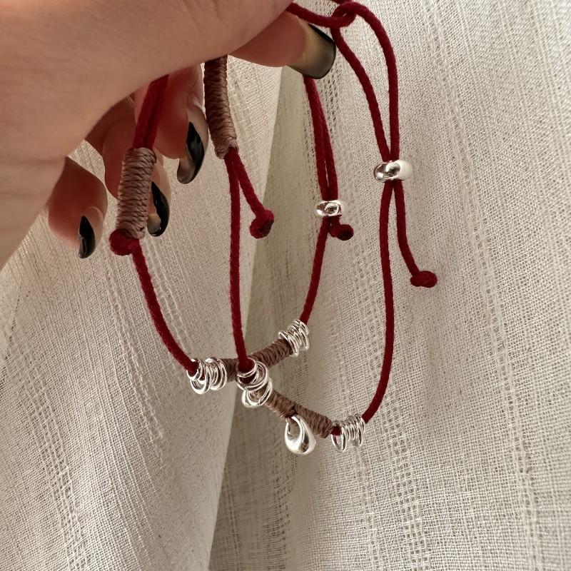 Pure Handmade Quality 925 Sterling Silver Cord Woven Circle Beads Beaded Women Bracelet Fine Jewelry