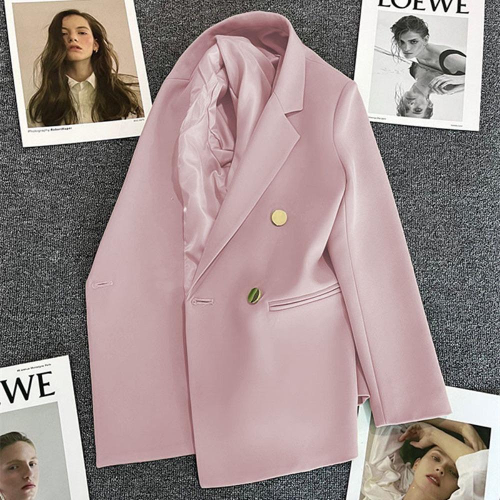 Women's Notched Collar Long Sleeve Blazer Loose Fit Casual Office Jacket Solid Color Single Breasted Pocket Outerwear