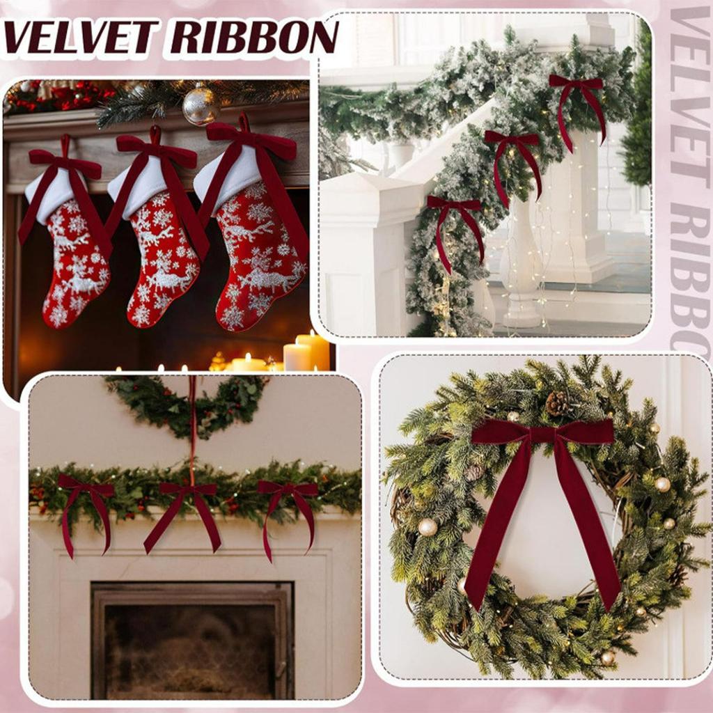 12PCS Velvet Bows Christmas Tree Bowknot Red Christmas Ribbon Bows DIY Crafts Xmas Gift Wrapping for Xmas Home Decoration