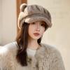 New Imitation Mink Hat Women's Winter Casual Octagonal Hat Thickened Visor Cat Ear Beret