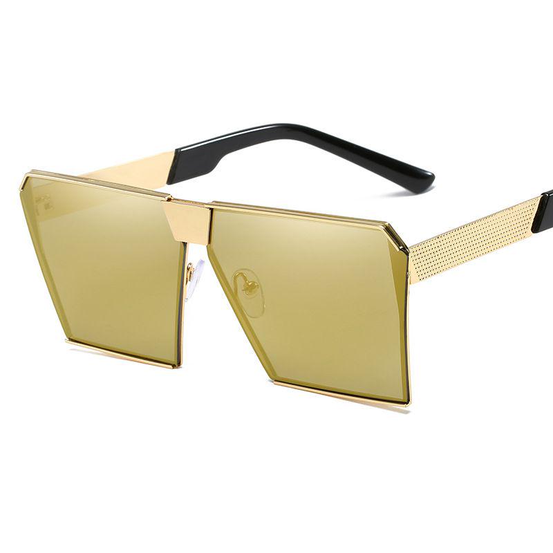 Top Oversized Flat Lens Square Sunglasses Men Women Fashion Metal Large Glasses