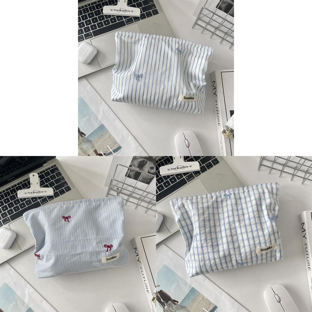 Fashionable Embroidered Plaid Makeup Bag For Women With Cotton Lining For Home Storage