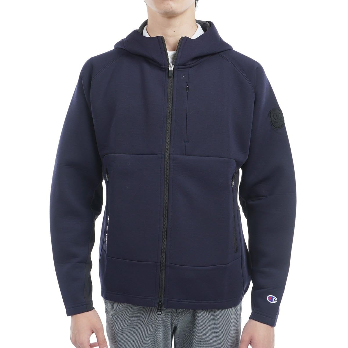 

Champion 3LS Zip Hooded Long Size WRAP-AIR Water-Repellent Techweave® Sweatshirt, Navy, Sleeve, C3-AG102