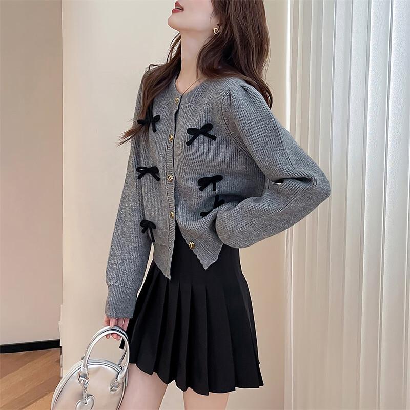 TonLion Bow-Knot Design Women's Round Neck Cardigan