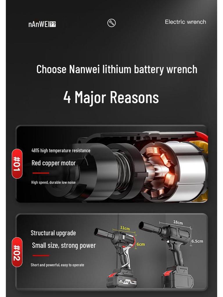 Nanwei Knight Series Brushless High Torque Impact Wrench with Lithium Battery for Auto Repair and Woodworking