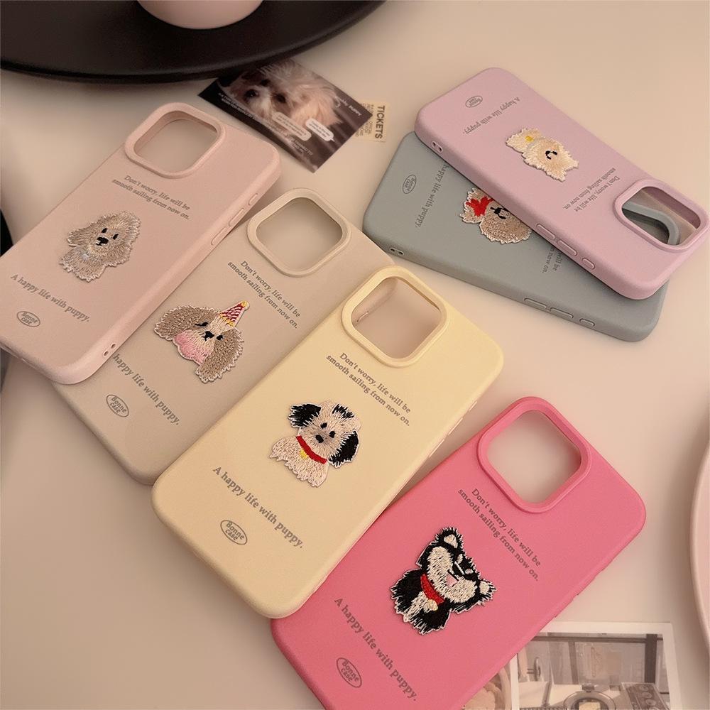 Embroidered puppy iphone16Mobile phone shell for iphone15Applicable13Soft12Silicone143D Cartoon17promax