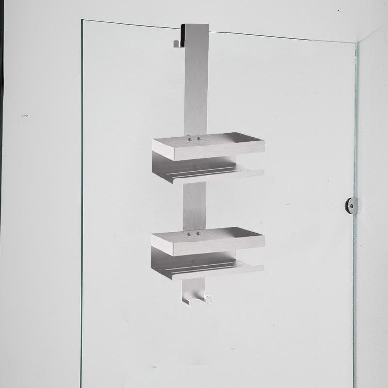 No-Drill Wall-Mounted Shower Shelf & Bathroom Storage Rack with Glass Tiers for Toiletries
