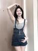 2024 Retro High-Waist Denim Overalls for Women - Slim Fit Street Style Shorts