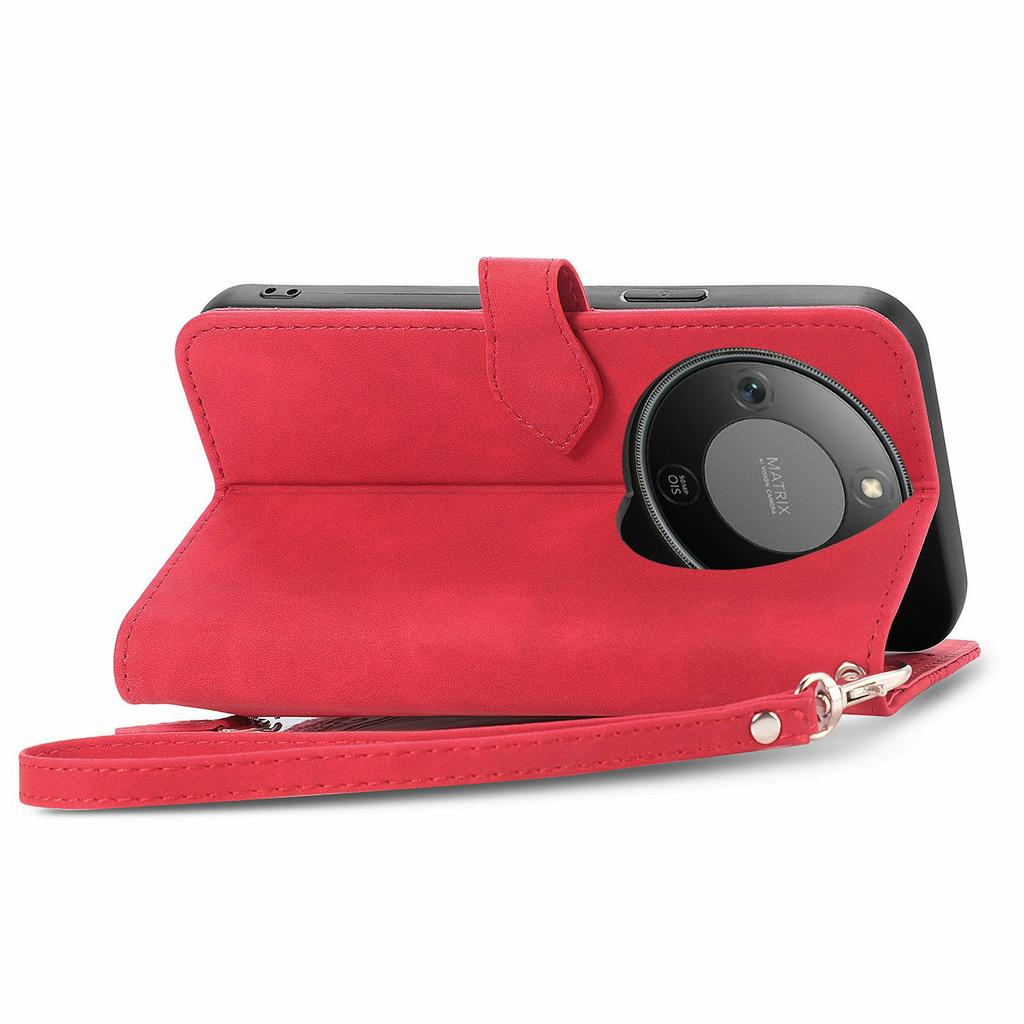 For Honor X70 Pro 5G Zipper Wallet Case with Strap Flower Imprint PU Leather Phone Cover