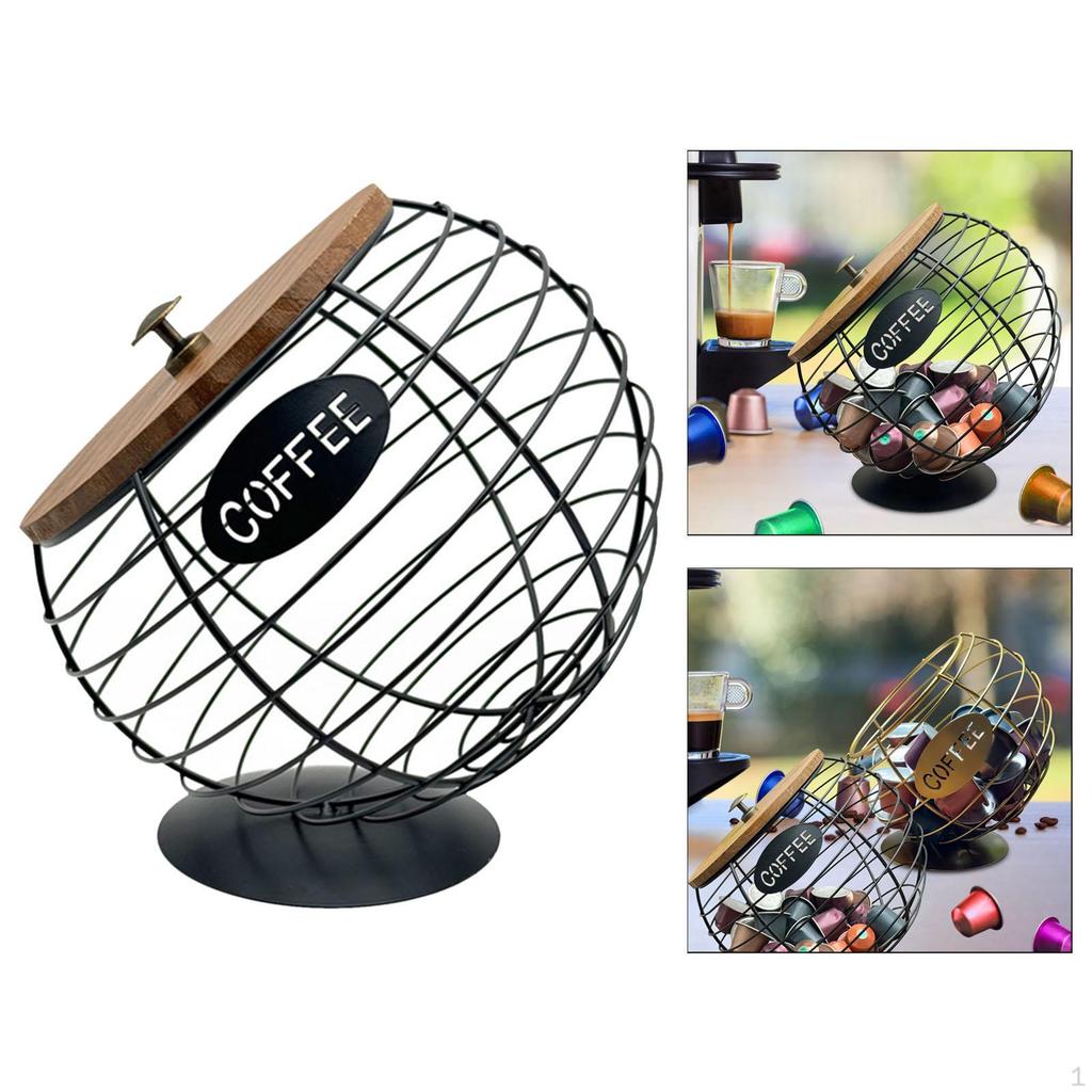 Coffee Capsule Holder Pod Container Decorative Basket Iron Wood Elegant