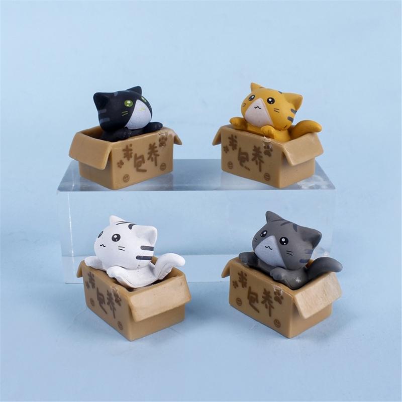 4Pieces Funny Basket Cats Miniature Figurine Plastic Decorative Ornaments Living Space Accent Gift for Kitten Lover