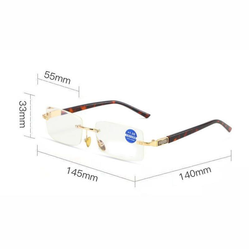 Herren Retro Randlose Lesebrille mit Augenschutz Gelbe Gläser Anti-Ermüdungs-Plus-Brille Altersweitsicht +1.0 2.0 3.5 4.0