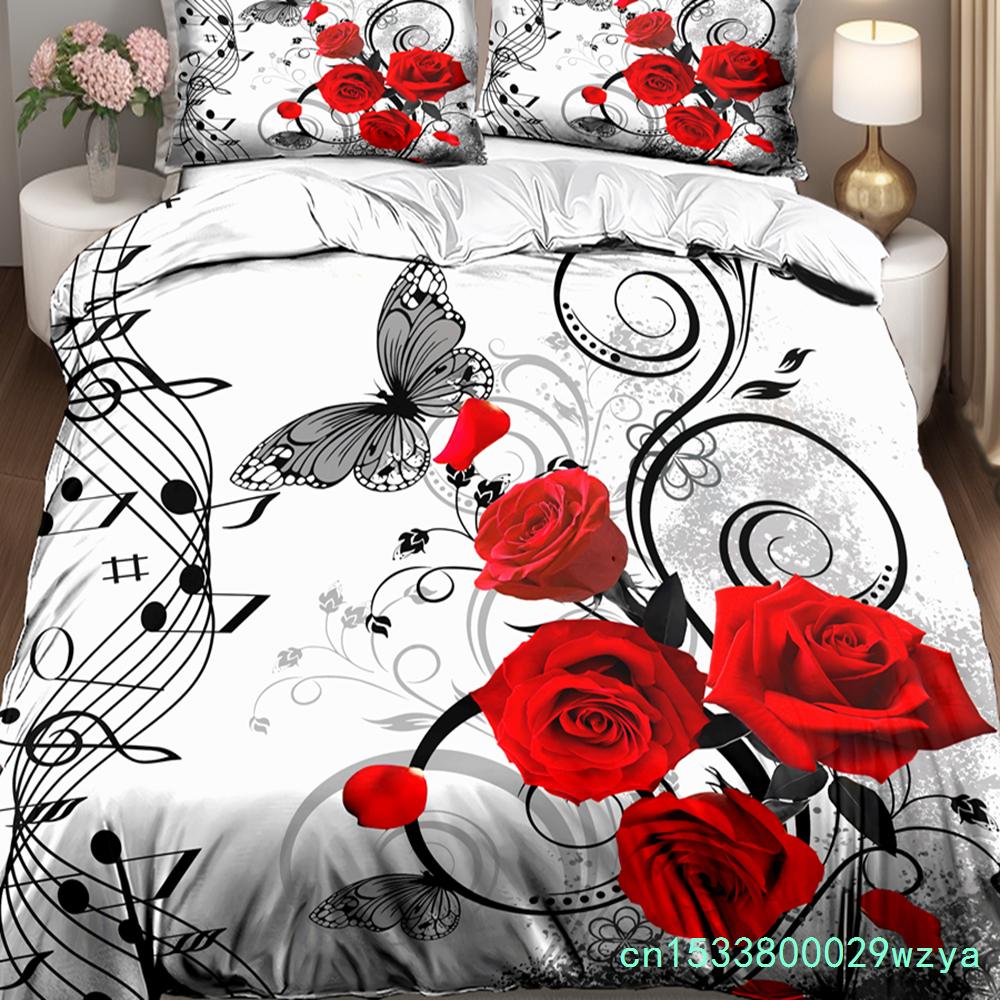 Set Copripiumino Stampato in 3D Elegante di Alta Gamma Bellezza Rosa Biancheria da Letto Copripiumino Federa Lussuosi Tessili per la Casa Set Copripiumino Floreale