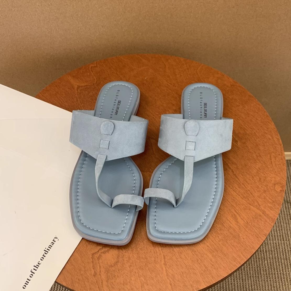 

Toe slippers female summer wear new French gentle fairy wind toe sandals seaside vacation flat beach shoes 39 павлин голубой