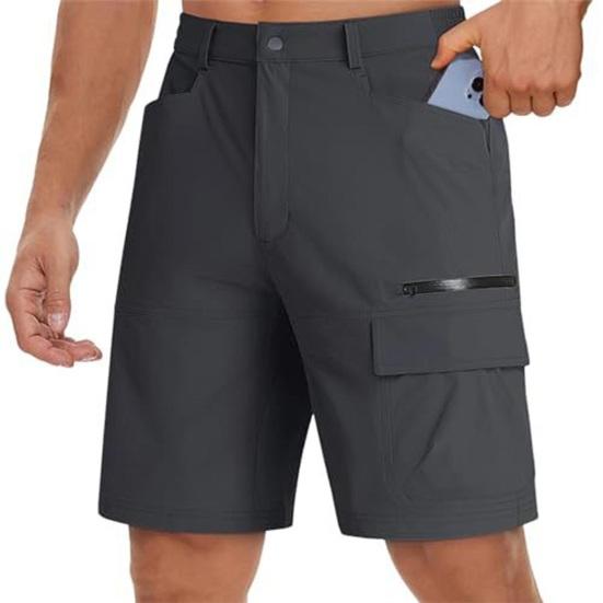 

Men Cargo Shorts Button Zipper Fly Multi-Pocket Design Outdoor Travel Shorts Pure Color Wide Leg Summer Casual Short Pants M